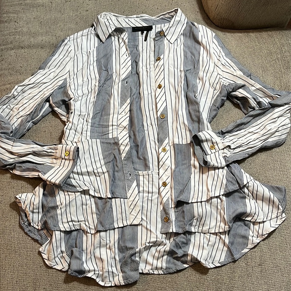 Donna Karan Ruffle Button Down Blouse - image 1